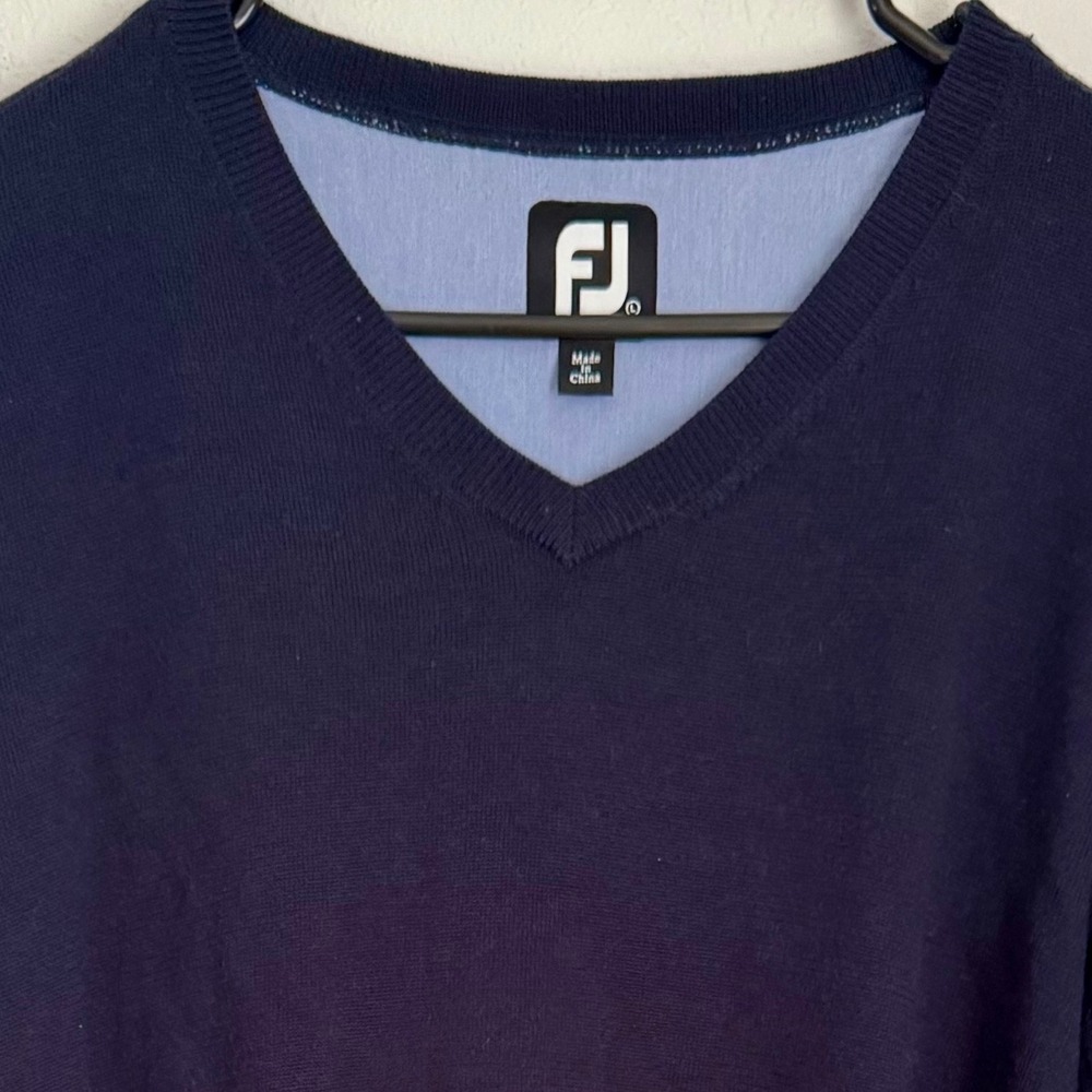 FootJoy Mens Wool V-Neck Golf Sweater Pullover Long Sleeve Navy Blue
